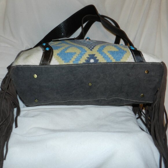 Myra Crashing Waves Fringed Hair On Leather Travel Tote Bag🆕FAST😮‍💨⚡🚚 - Picture 11 of 16